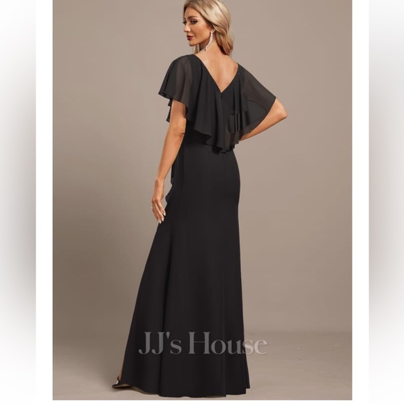 Jj’s House Trumpet mermaid style black chiffon mother of bride gown large - Picture 3 of 12